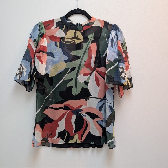 Rebecca Taylor Botanical Garden Mock Neck Silk Blouse size 4 - Picture 3 of 8